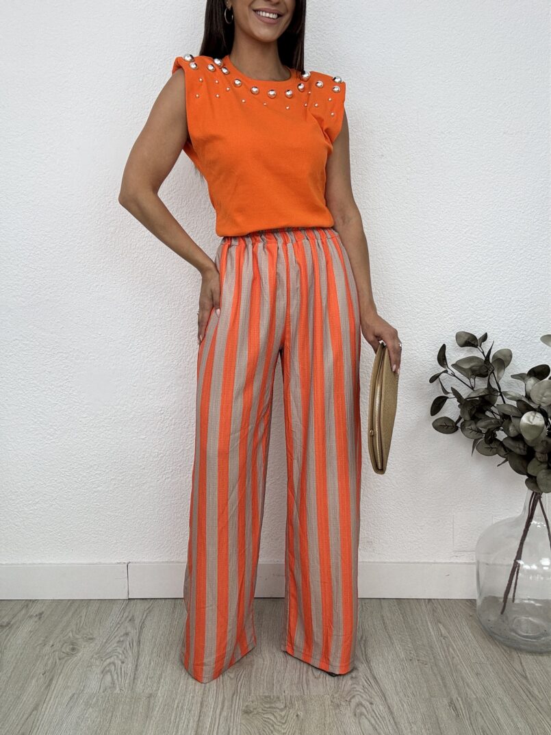 IMG_5831 (1) (1) PANTALON FLUIDO RECTO RAYAS BEIGE/NARANJA