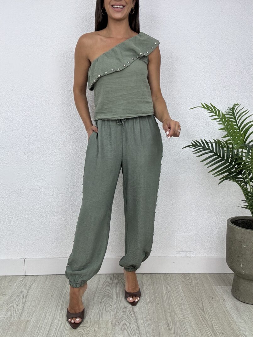 PANTALÓN BOMBACHO TACHAS KHAKI
