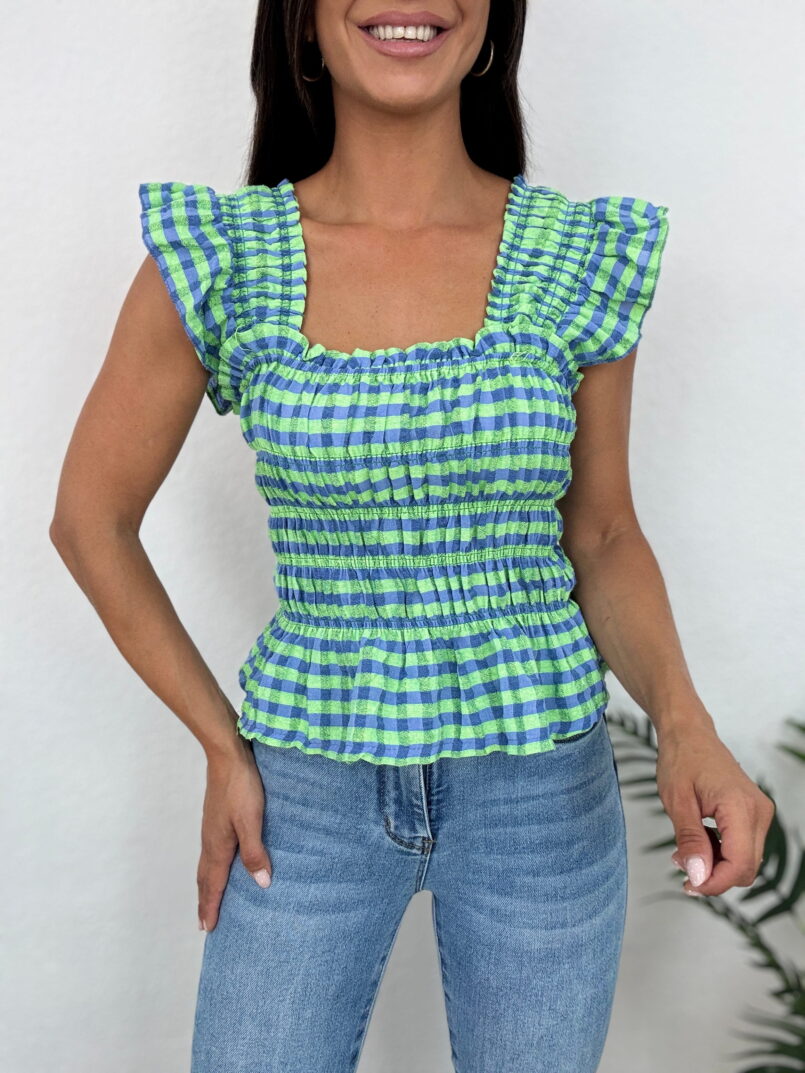 TOP CUADROS FLUOR AZUL