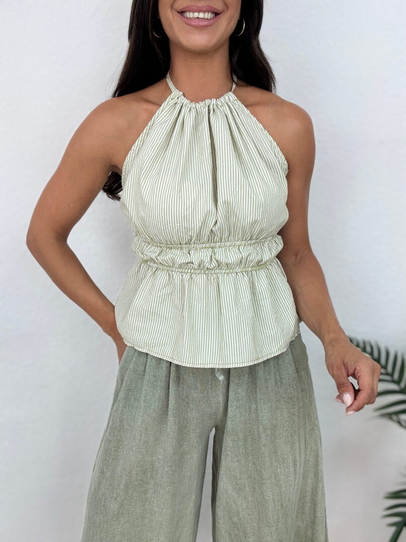 TOP HALTER RAYAS VERDES