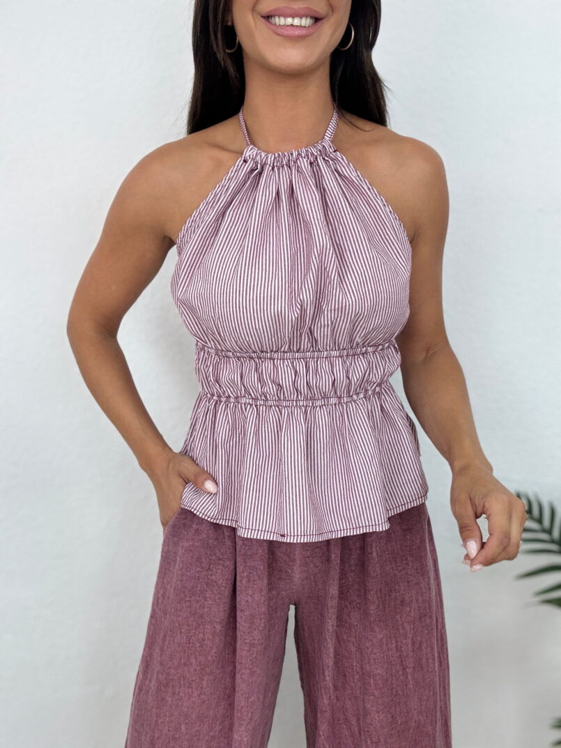 TOP HALTER RAYAS BERENJENA